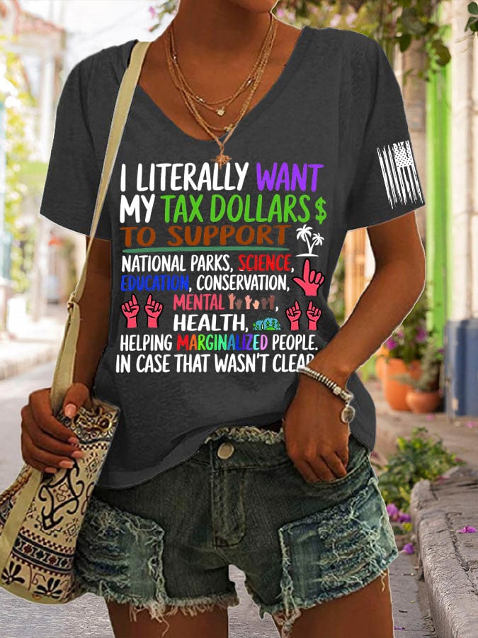 Women's Support National Parks Print V Neck Casual T-Shirt