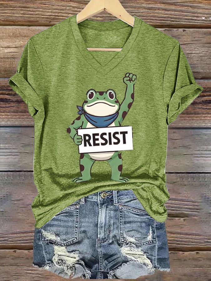 Women's FDT Portland Frog Protest Revolt Machine Print T-Shirt