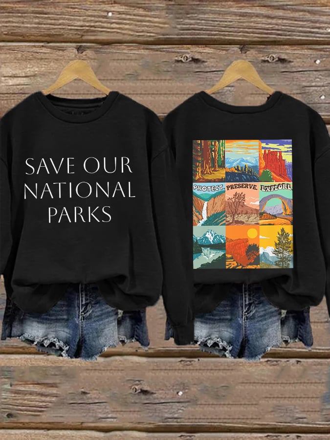 Retro Save Our National Parks Protect, Preserve, Explore Print Sweatshirt