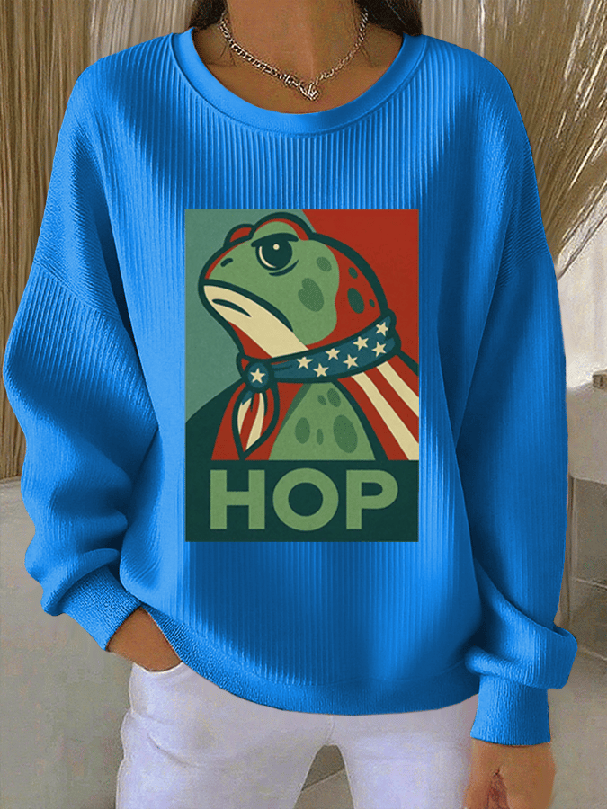 Women's FDT Print Knit Crew Neck Long Sleeve Top