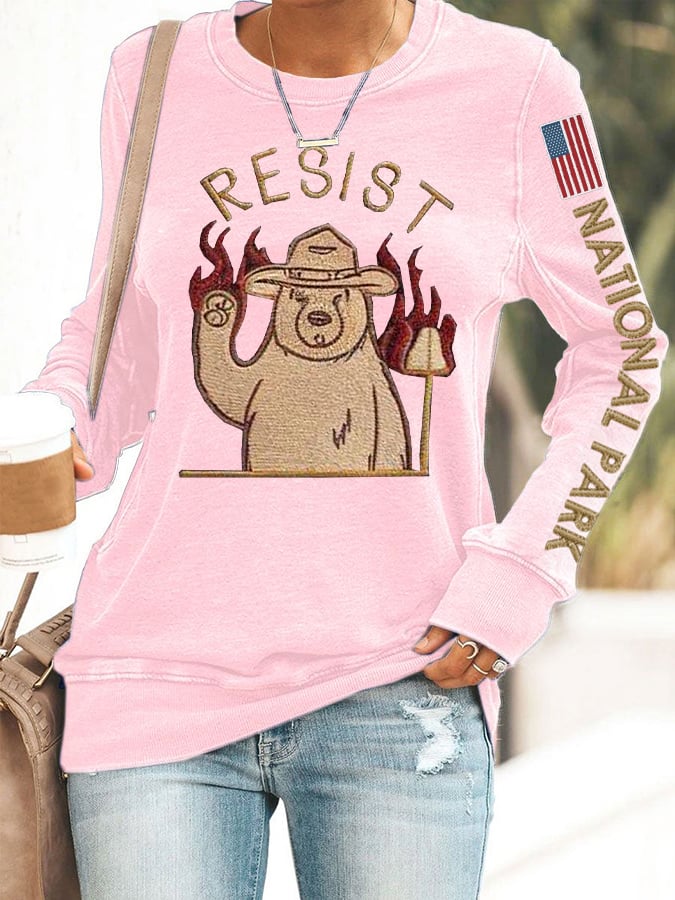 Women's Protect Our National Parks Print Round Neck Sweatshirt