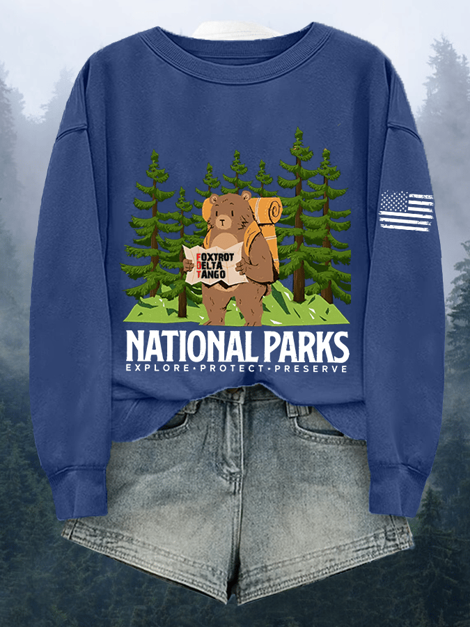 Women's National Parks Explore Protect Preserve Print Crewneck Sweatshirt