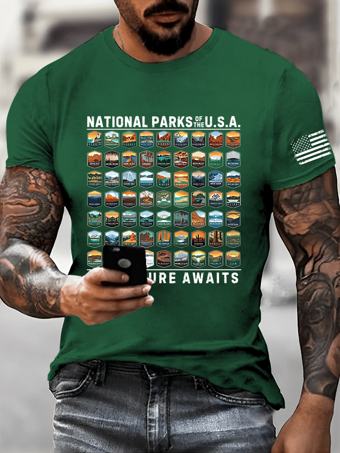 Men's National Parks Of The USA Printed Casual T-Shirt