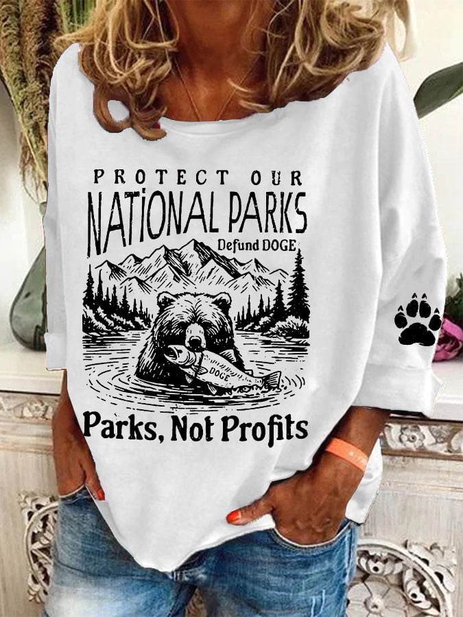 Women's Protect Our National Parks Print Casual Sweatshirt