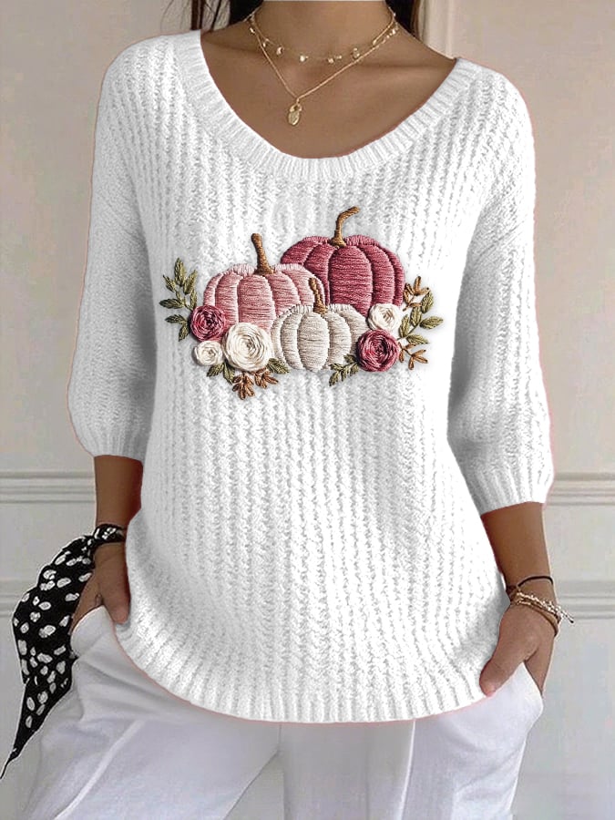 Women's Casual Autumn Pink Pumpkin Knitted Bottoming Shirt