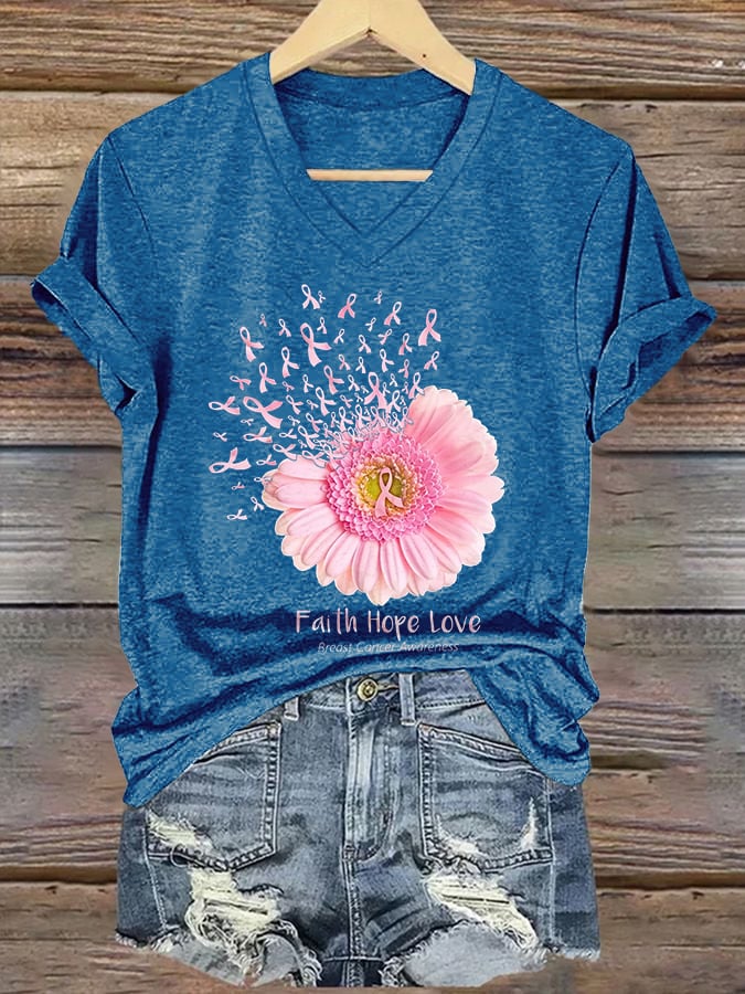 Women's Casual Vintage Breast Cancer Awareness T-Shirt