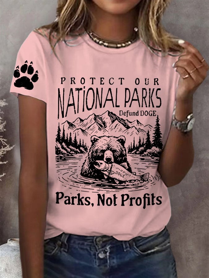 Women's Protect Our National Parks Print Round Neck T-Shirt