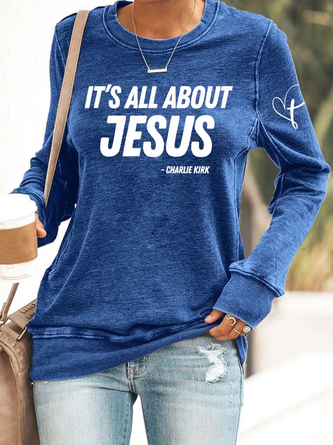 Retro It's All About Jesus Print Sweatshirt