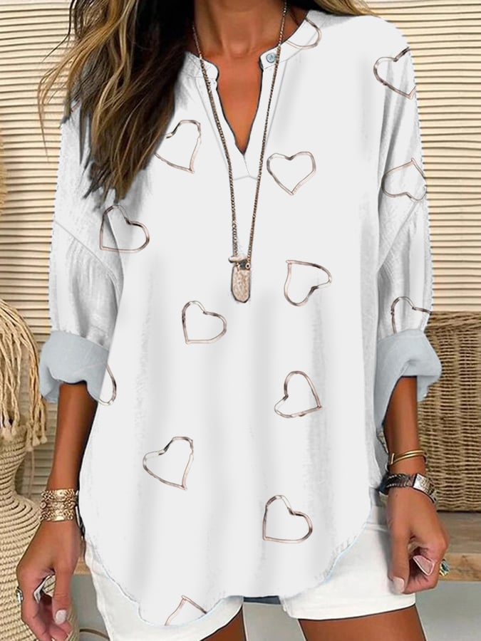 Women's Breast Cancer Awareness Print Casual Long Sleeve V-Neck Shirtt