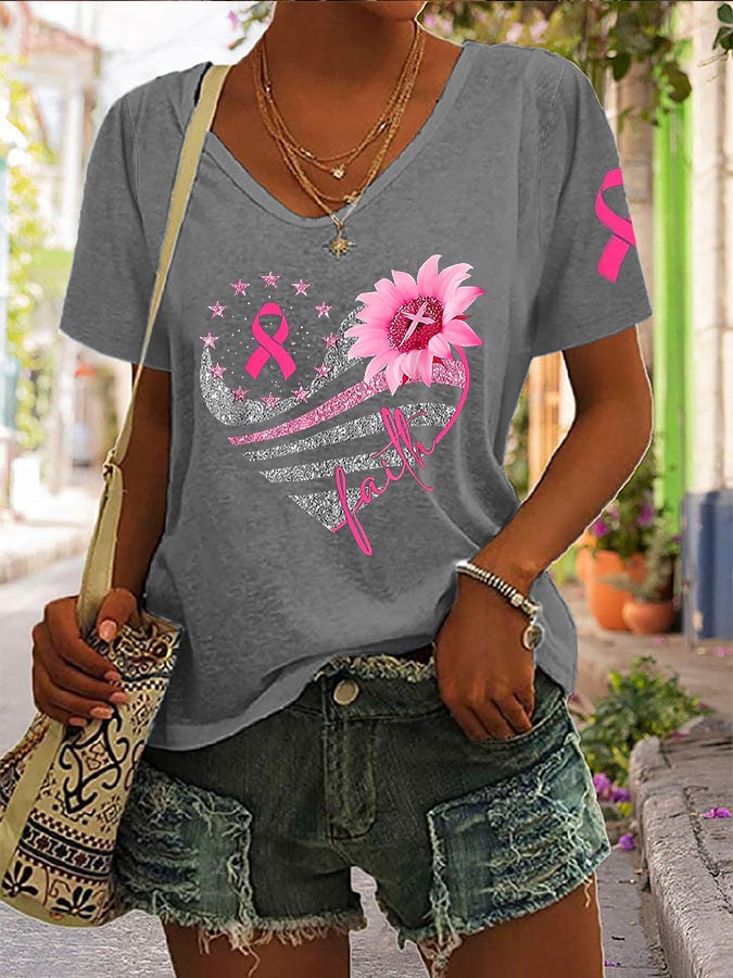Women's Breast Cancer Print Casual T-Shirt