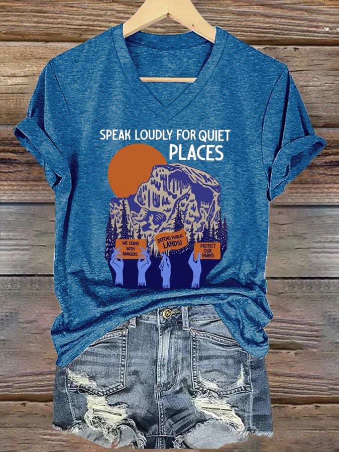 Women's Support Our National Parks Print V-Neck T-Shirt