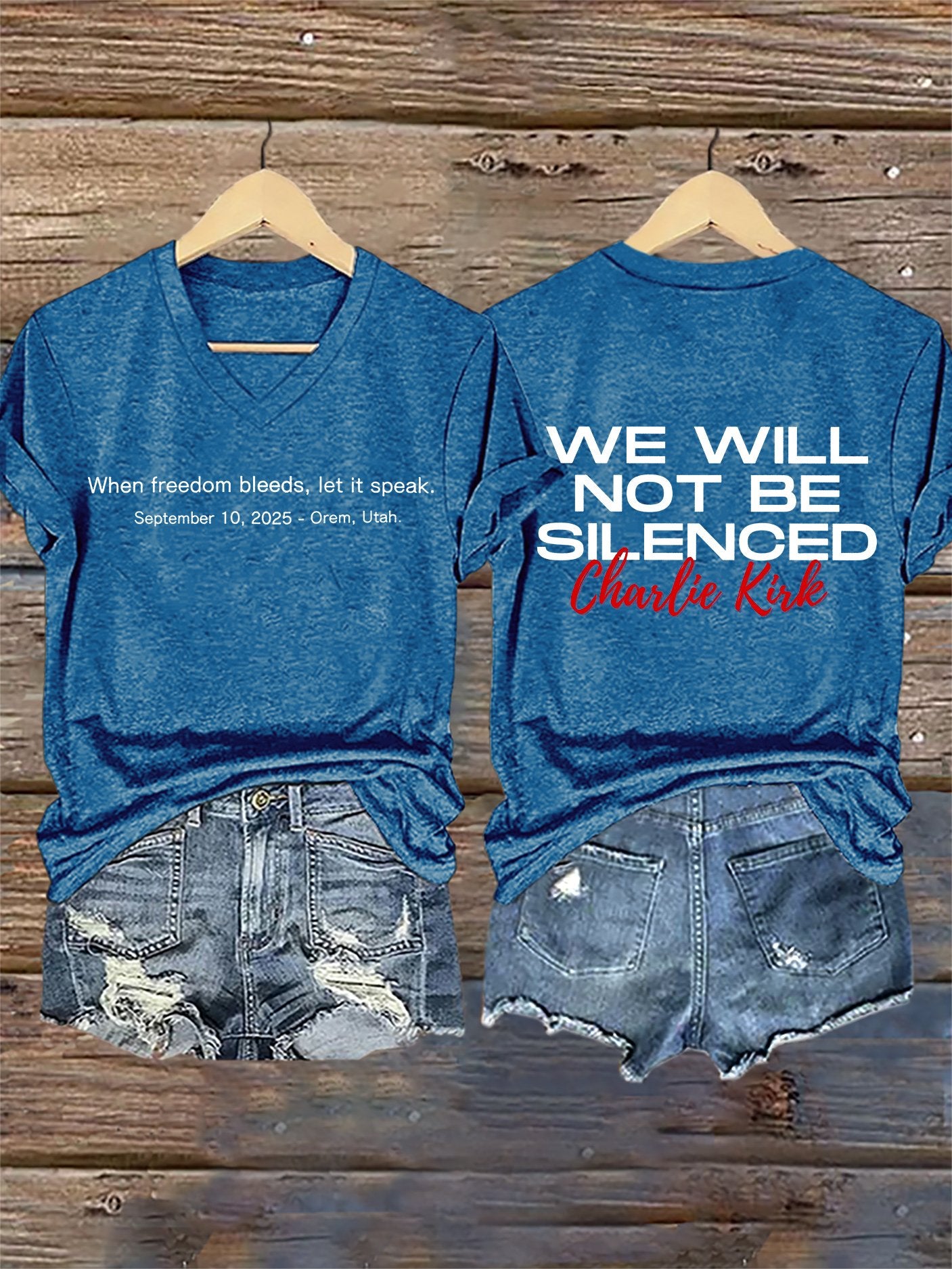 V-Neck Retro When Freedom Bleeds, Let It Speak September 10, 2025 – Orem, Utah We Will Not Be Silenced Print T-Shirt