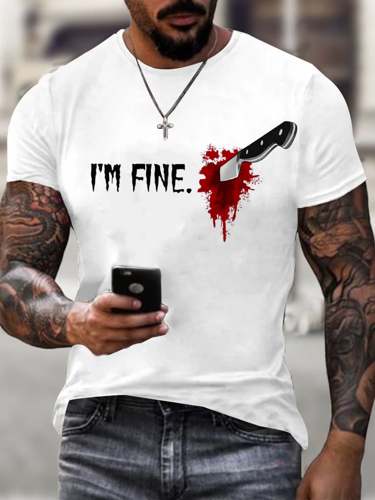 Men'S I'm Fine Print Casual T-Shirt
