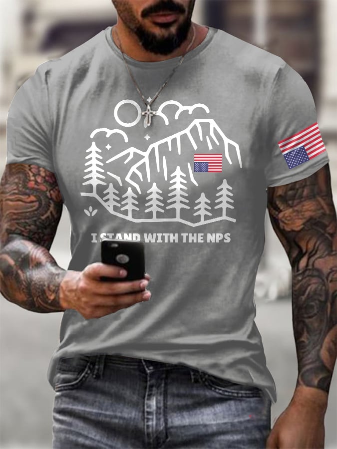Men's Retro I Stand With The NPS National Park Support Print T-Shirt