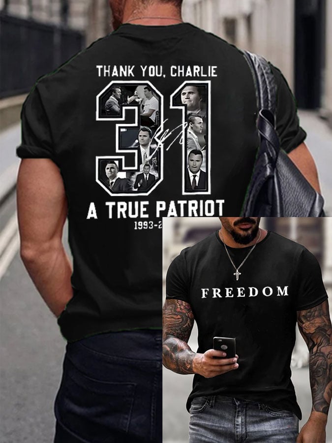 Men's Freedom American Flag Print Casual T-Shirt