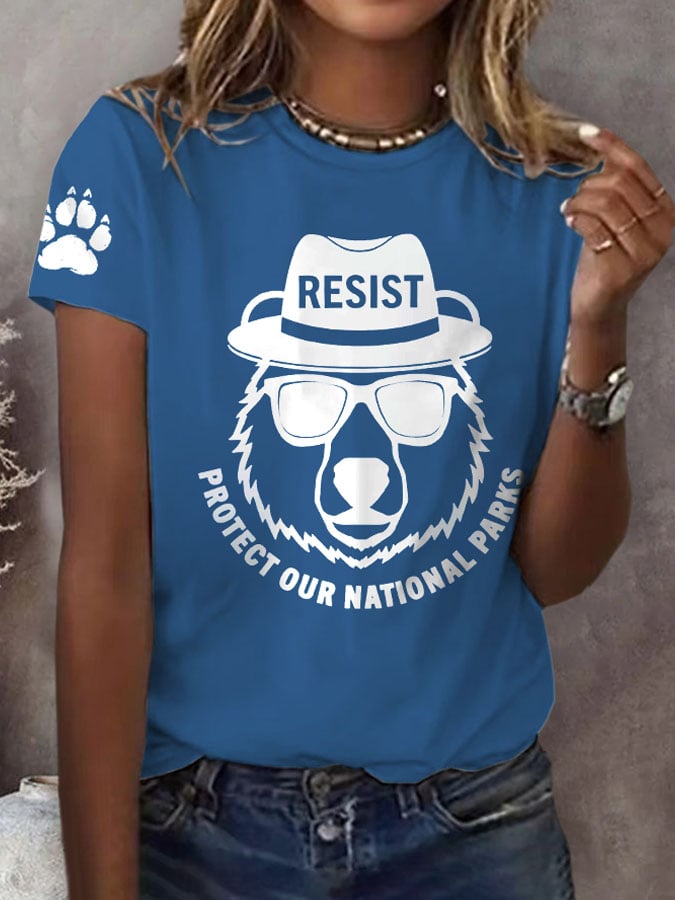 Women's Protect Our National Parks Print Round Neck T-Shirt
