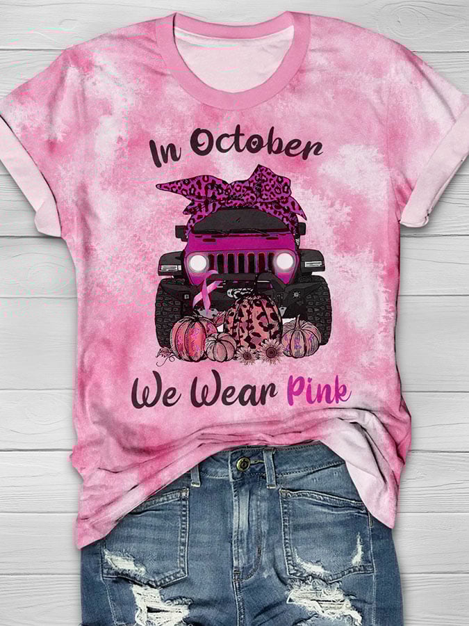 In October We Wear Pink Print T-Shirt
