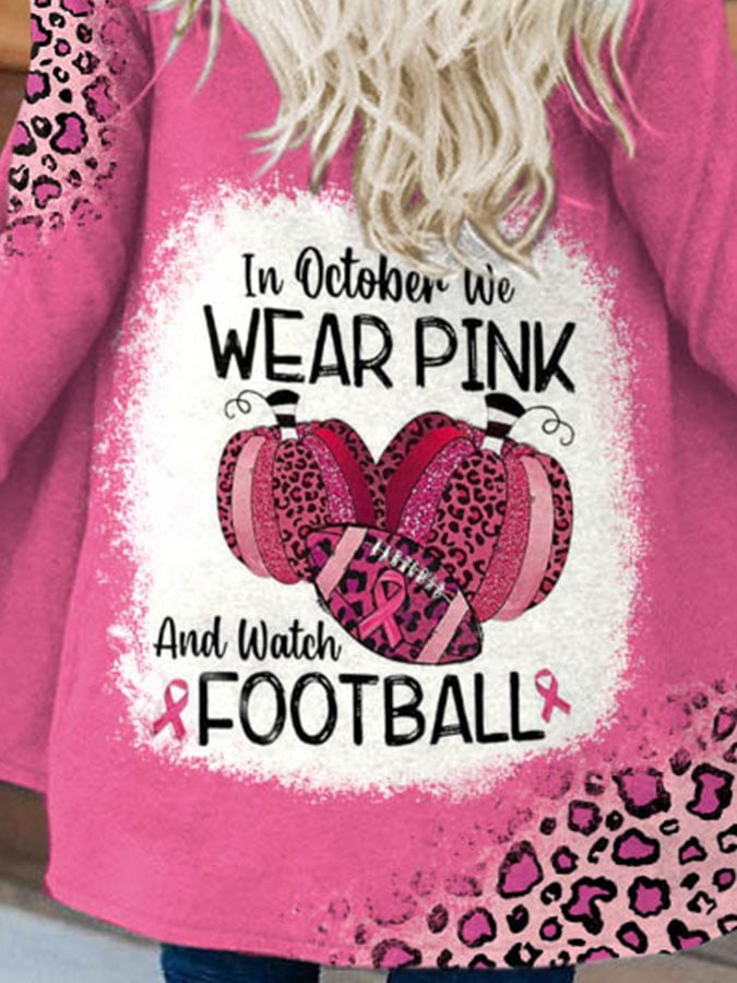 In October We Wear Pink And Watch Football Leopard Print Cardigan