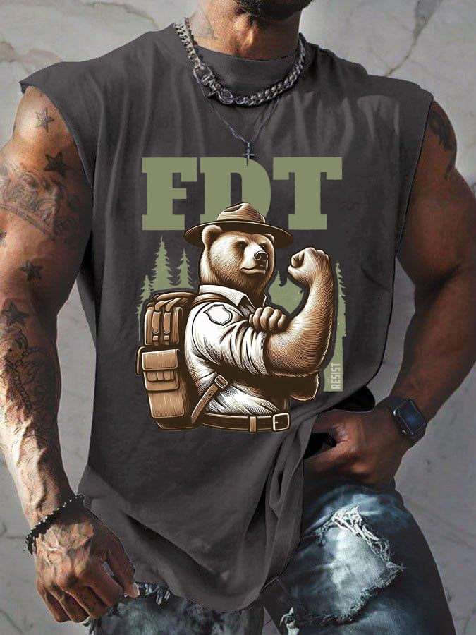 Men'S Retro Support National Parks FDT Resist Bear Print Sleeveless Tank Top