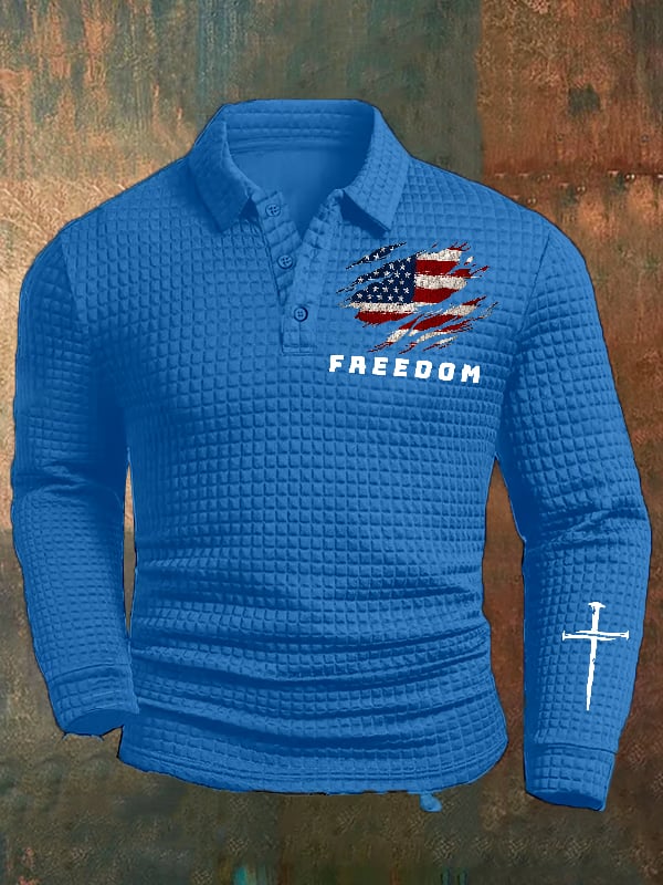 Men's Freedom American Flag Print Casual Square fabric Polo Shirt
