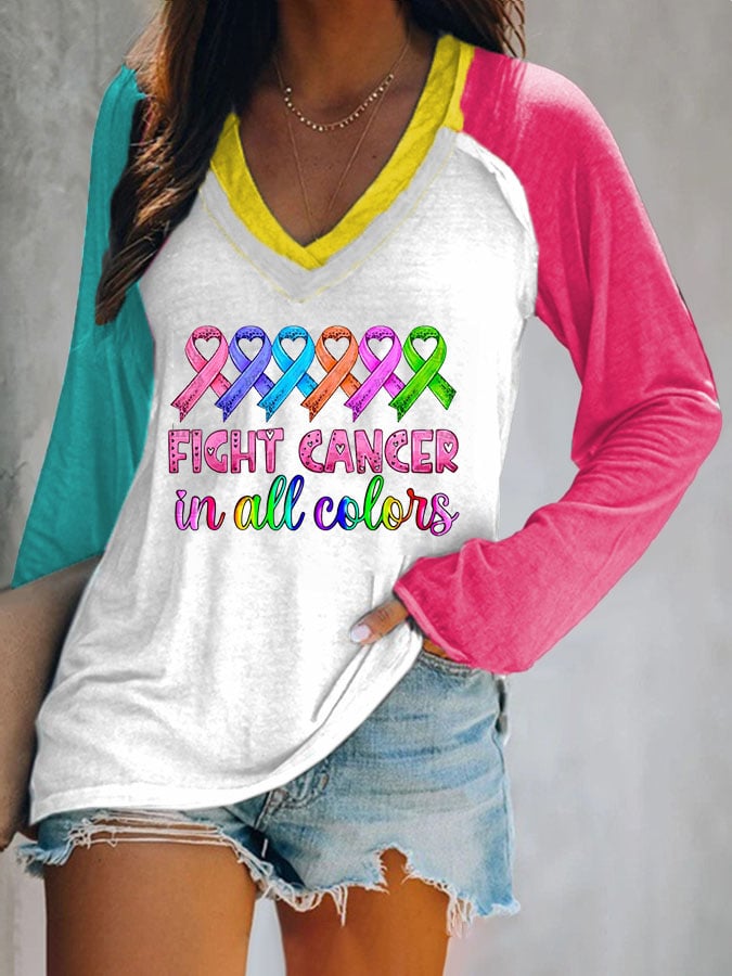 Breast Cancer Print Long Sleeve Casual T-Shirt