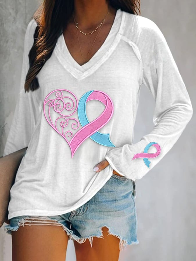 Women's Pink Breast Cancer Love Long Sleeve T-Shirt