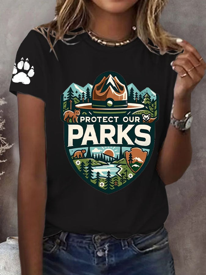Women's Protect Our National Parks Print Round Neck T-Shirt