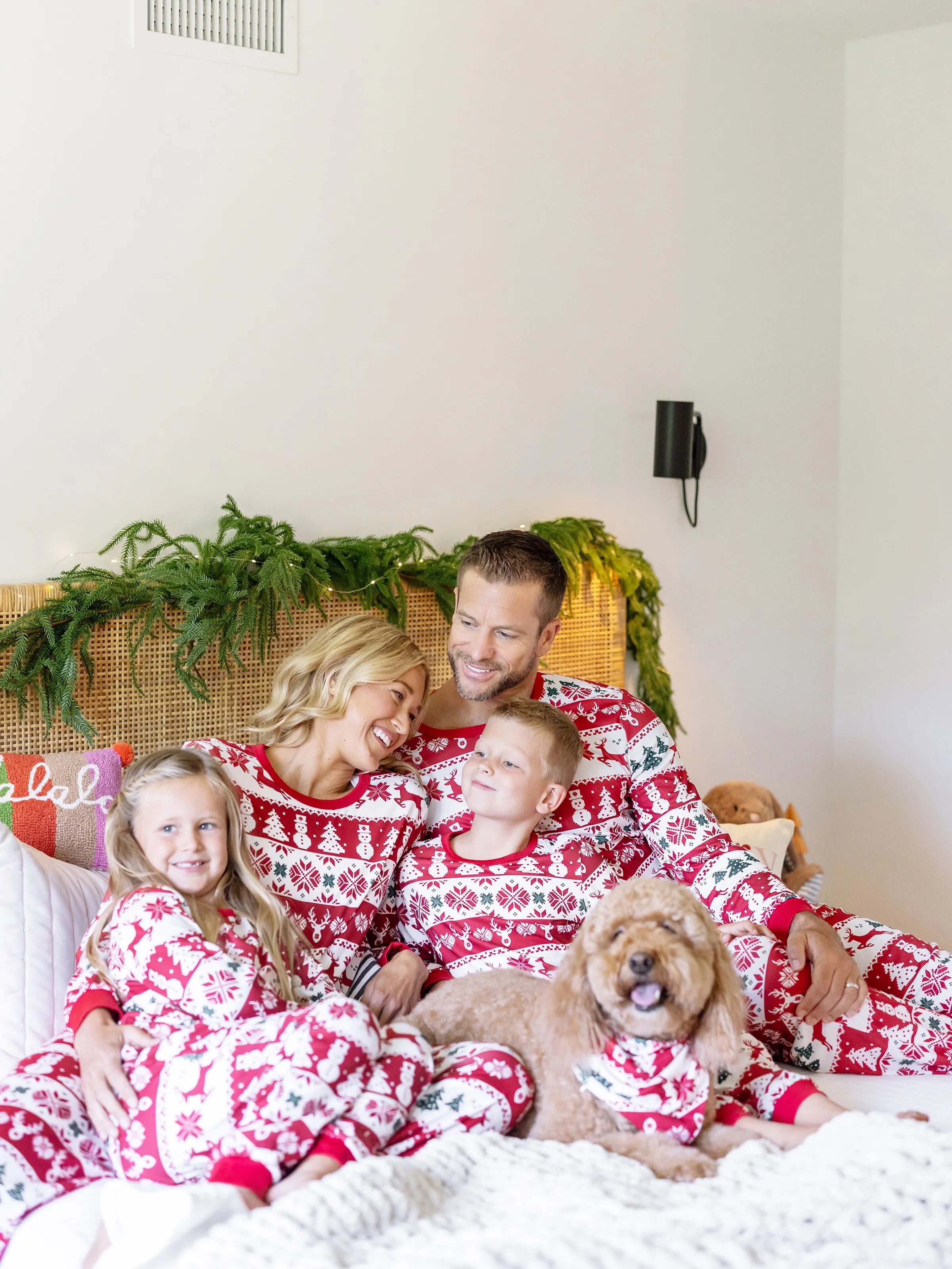 Christmas Matching Family Pajamas Set Reindeer and Snowman Print Red Long-sleeve PJS with Christmas Socks Red
