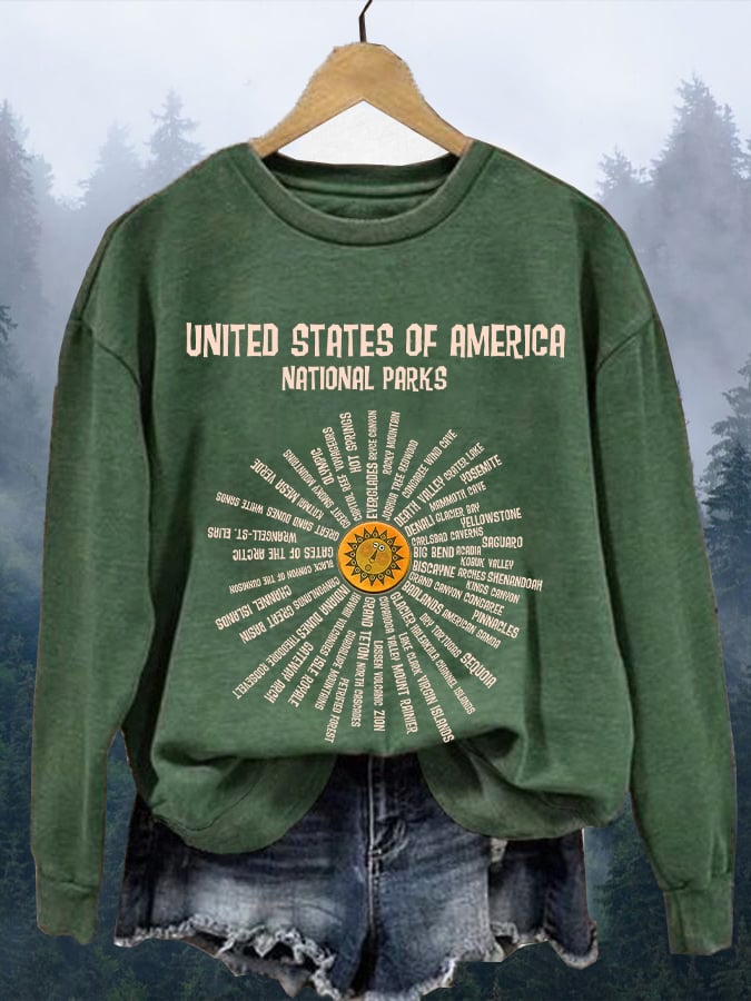 Women's Hotspots 63 National Parks Explore, Protect, And Preserve Printed Casual Sweatshirts