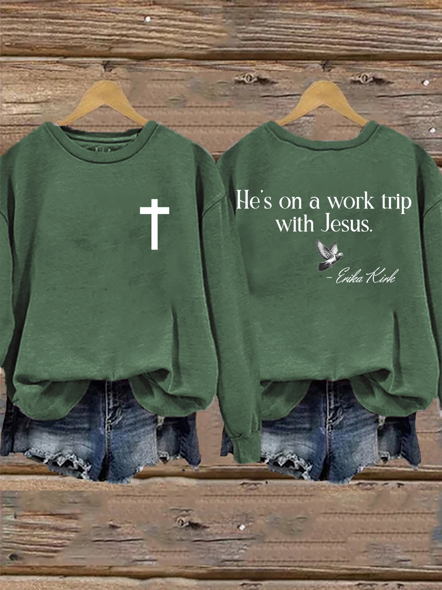 Retro He's On A Work Trip With Jesus Print Sweatshirt