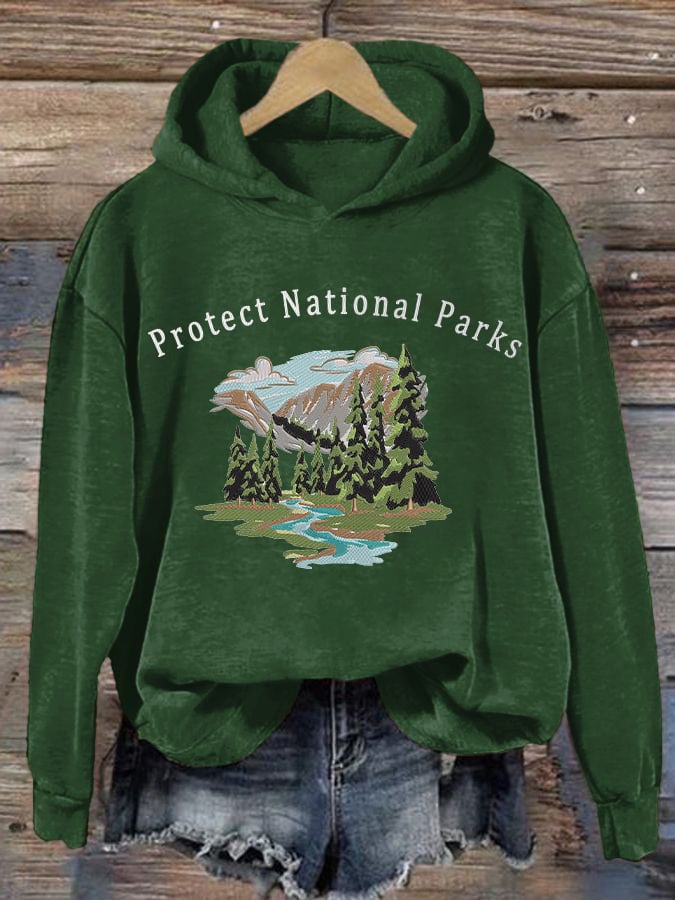 Women's Retro Protect Our National Parks Printed Hoodie