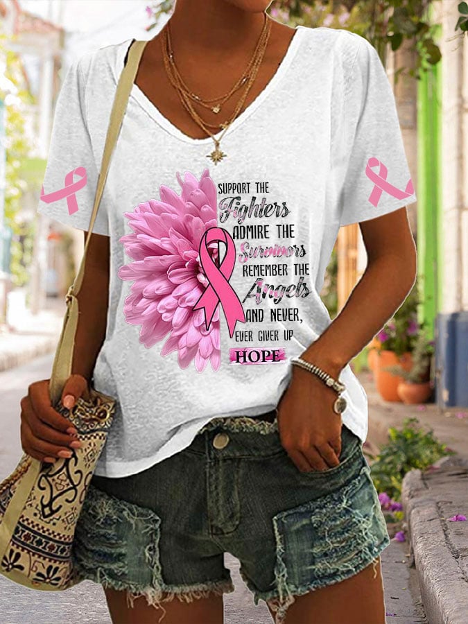 Women's Breast Cancer Awareness Print Short Sleeve T-Shirt