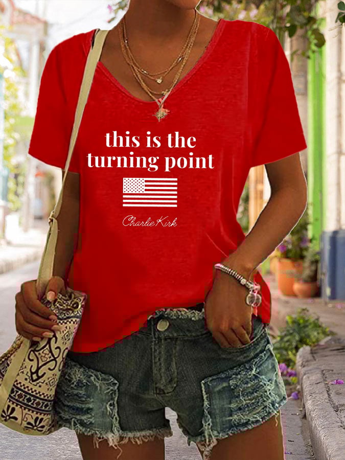 Women's V-Neck Retro This is the Turning Point Print T-Shirt