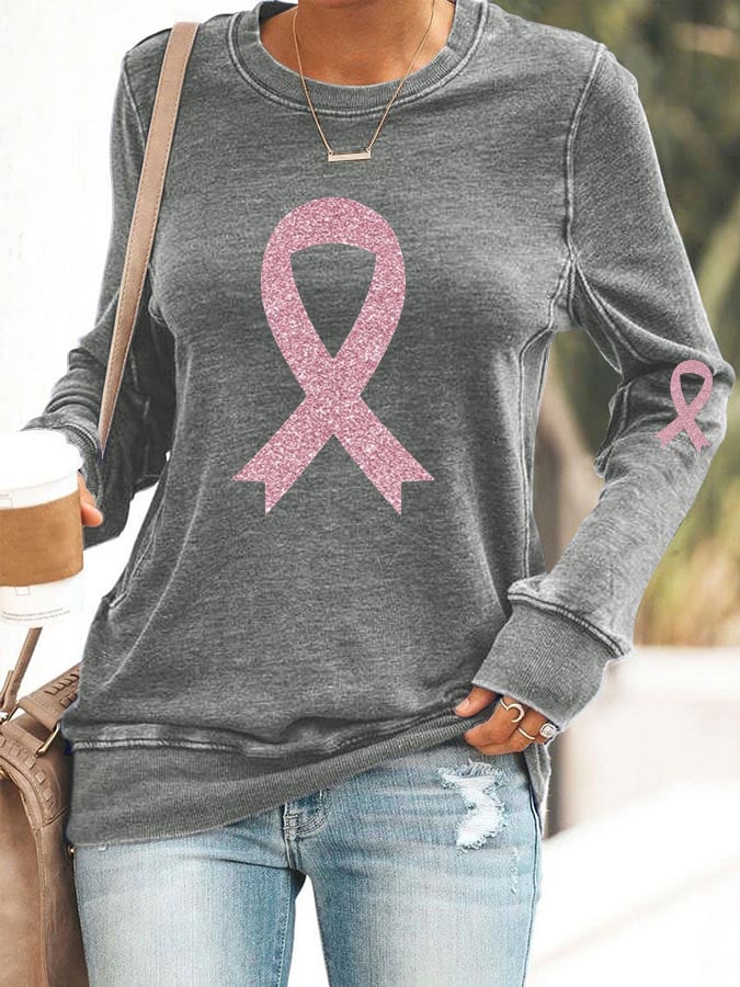 Women's Breast Cancer Awareness Print Casual Sweatshirt