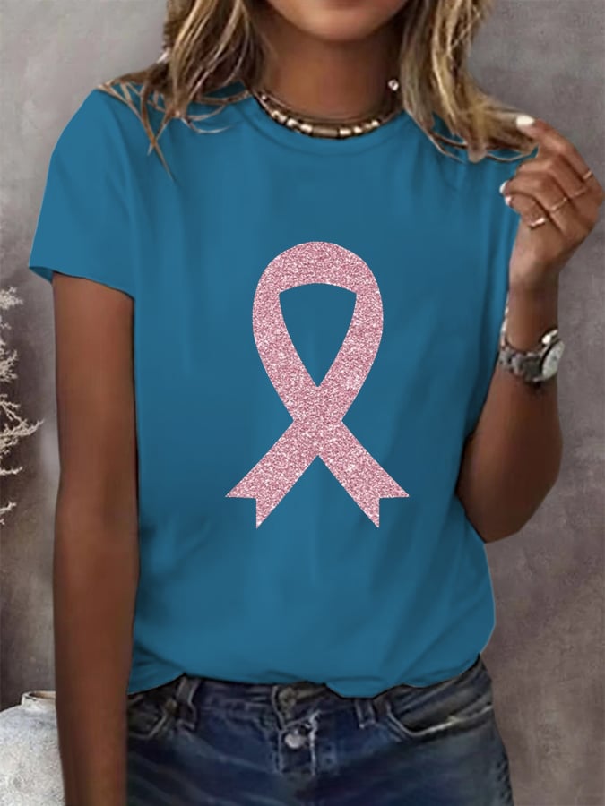 Women's Breast Cancer Awareness Print Casual T-Shirt