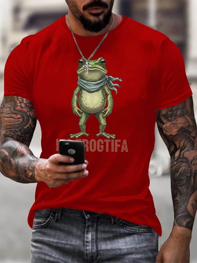 Men's Retro I'm Frogtifa Printed Round Neck T-Shirt