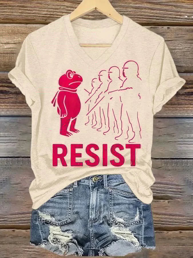 V-neck Women's Portland Frog resist Print T-Shirt