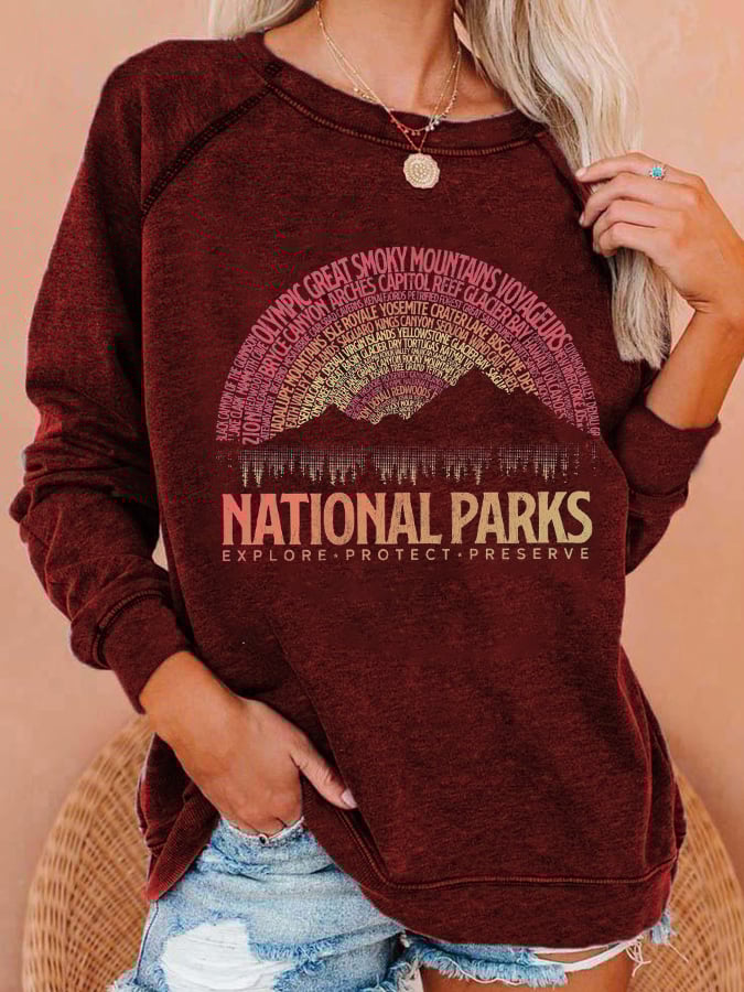 Women's National Parks Explore, Protect, Preserve Print Casual Sweatshirt