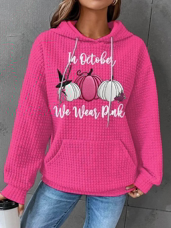 Women's In October We Wear Pink Print Casual Sweet Hooded Sweatshirt