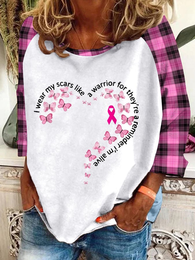 Women'S Breast Cancer Butterfly Print Sweatshirt