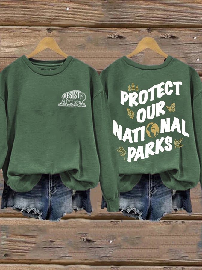 Women's Protect Our National Parks Print Cotton Long Sleeve T-Shirt Thin Sweatshirt
