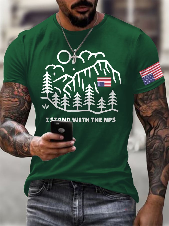 Men's Retro I Stand With The NPS National Park Support Print T-Shirt