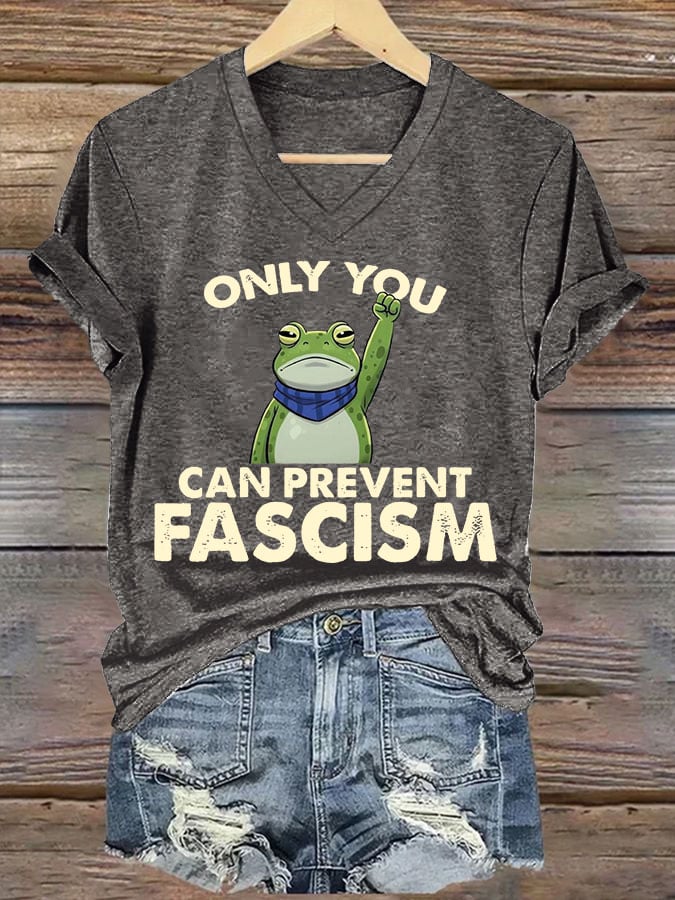 Women's Resist Frog Print V Neck T-shirt