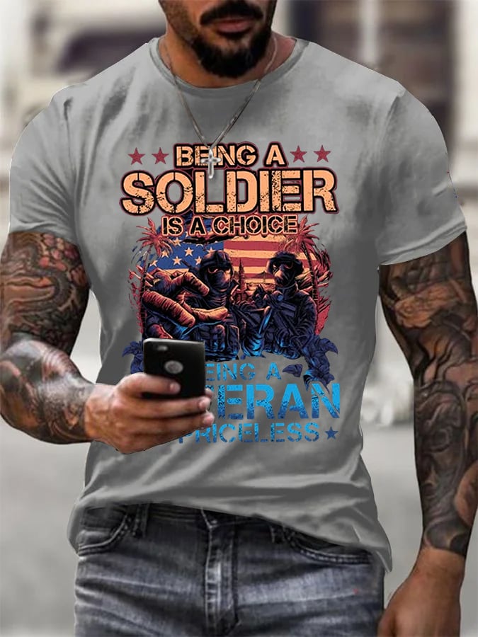 Being A Veteran Is Priceless Pattern 100&Cotton Print T-Shirt