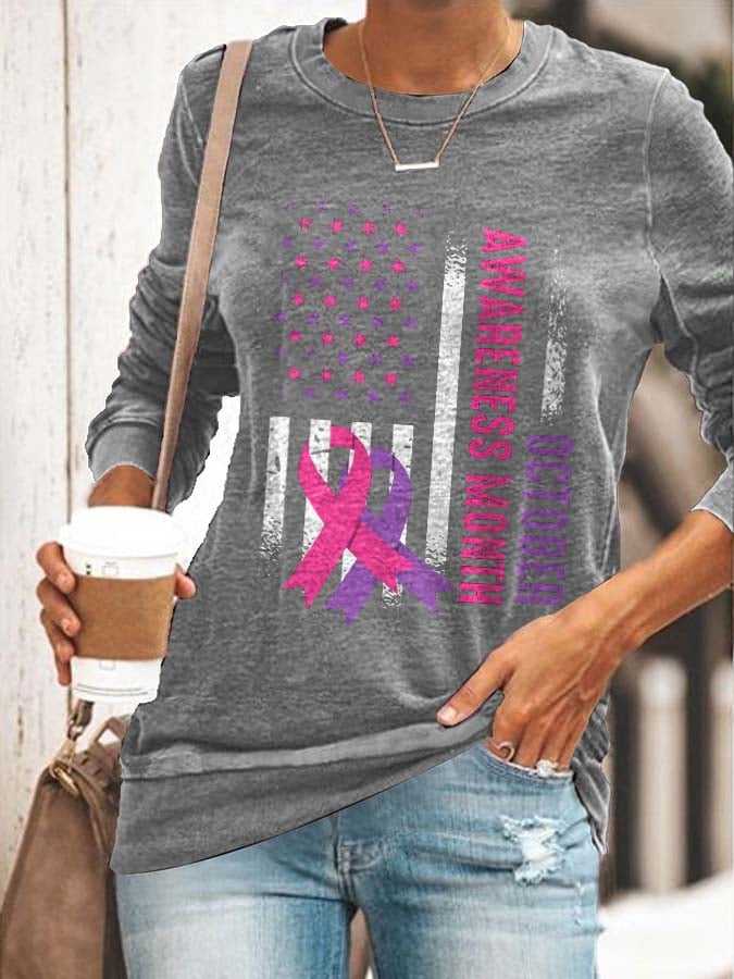 Women October Breast Cancer & Domestic Violence Awareness Month Print Sweatshirt