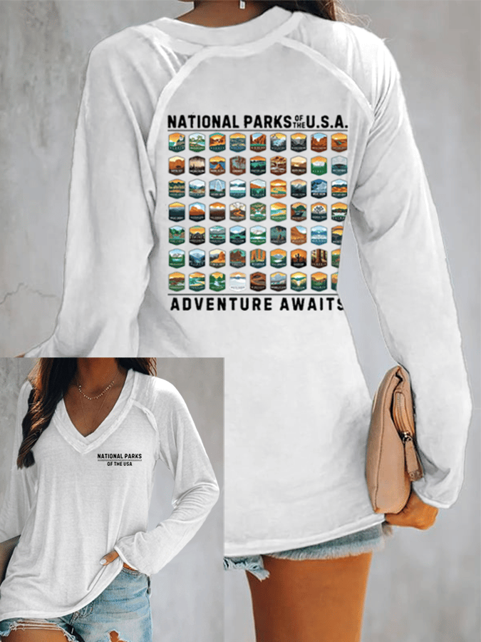 Women's National Parks Of The USA Print V-Neck T-Shirt