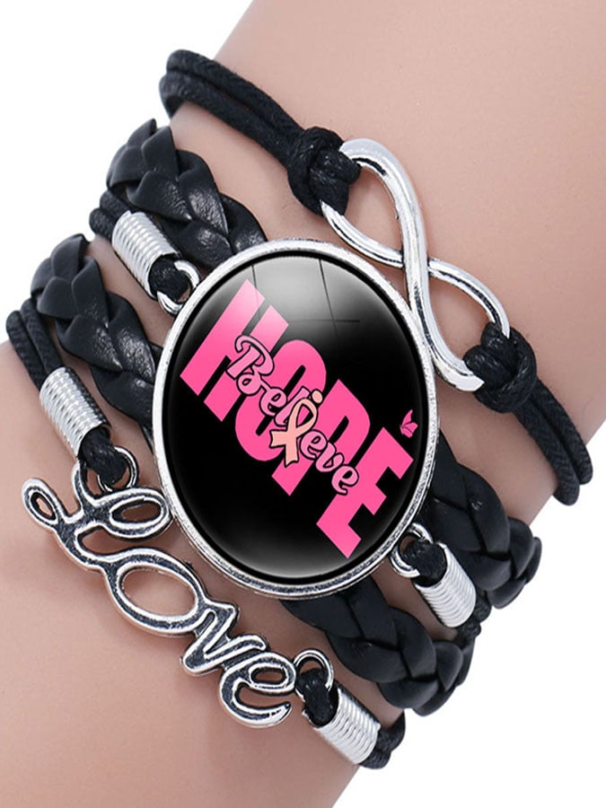 Breast Cancer Awareness Multilayer Braided Bracelet