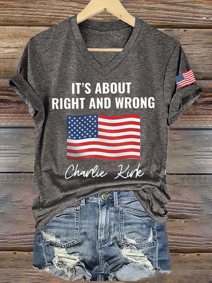 Women's It's About Right And Wrong Print V Neck T-shirt