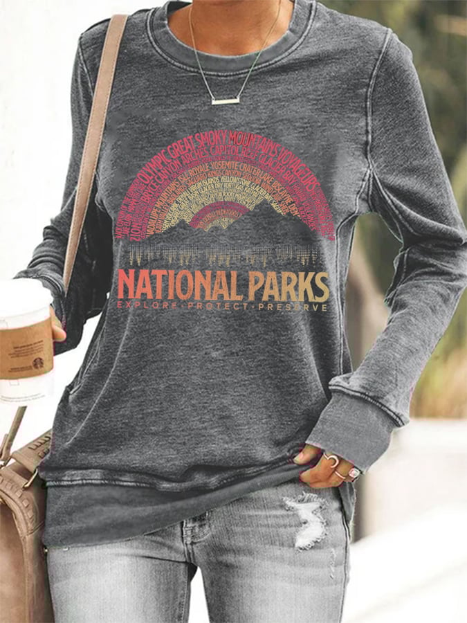Women's Hotspots 63 National Parks Explore, Protect, And Preserve Printed Casual Sweatshirts