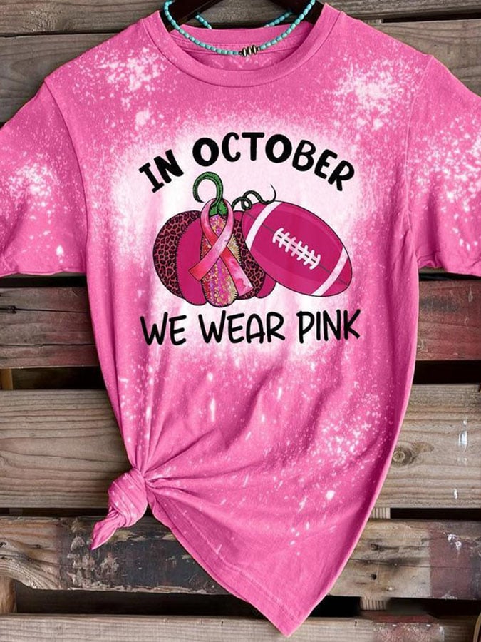 Breast Cancer Awareness Tackle Cancer Football Leopard Print T-Shirt